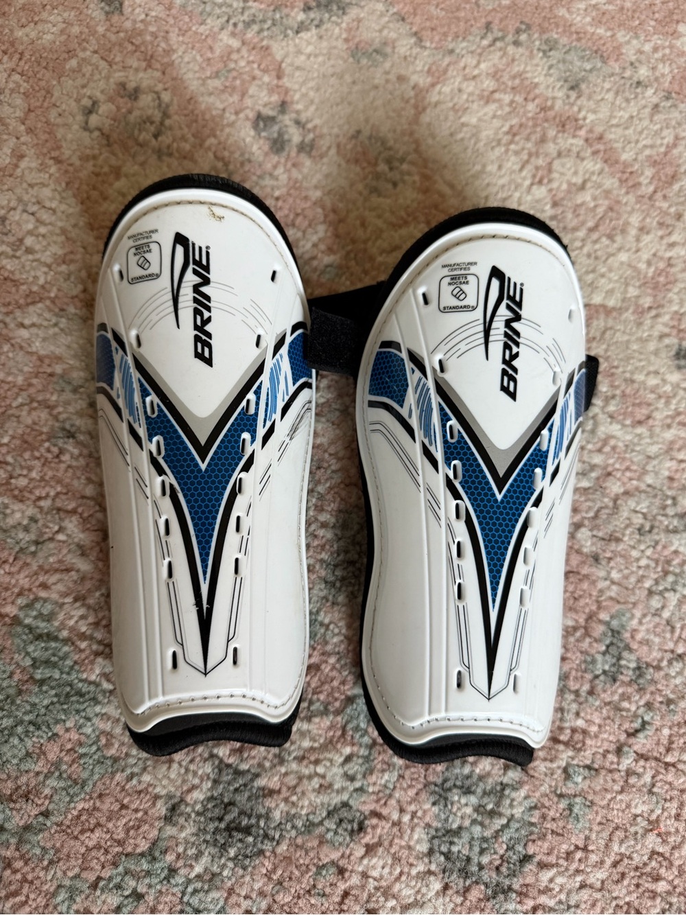 Brine White & Blue Soccer Shin Guards